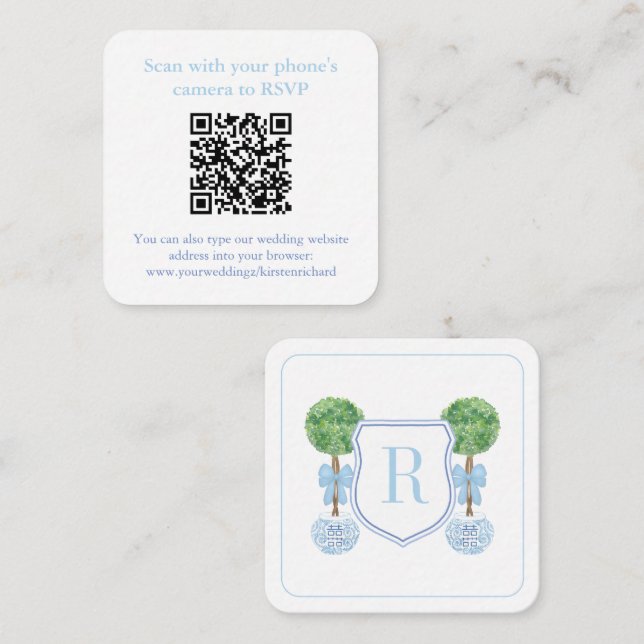 Vornehmes QR-Code-Monogramm-Topiary-Register oder  Begleitkarte (Vorne/Hinten)