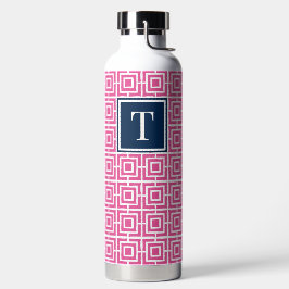 Vornehmes quadratisches Gitter-Monogramm in Hot Pi Trinkflasche
