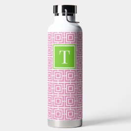 Vornehmes quadratisches Gitter-Monogramm – Rosa &  Trinkflasche