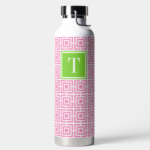 Vornehmes quadratisches Gitter-Monogramm – Rosa & Trinkflasche