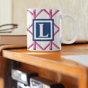 Vornehmes rosa Bambus-Gittermuster-Monogramm Kaffeetasse