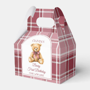 Vornehmes rosa Bogen Teddy Bär Karo Geburtstag  Geschenkschachtel