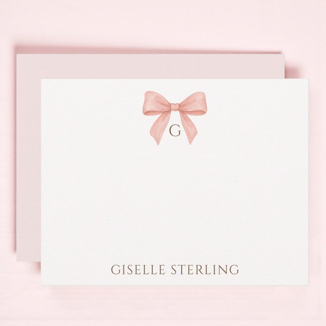 Vornehmes Rosa-Bow-Wasserfarben-Monogramm Mitteilungskarte (Von Creator hochgeladen)