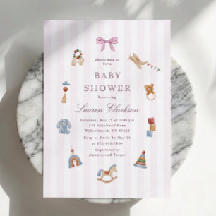 Vornehmes rosa gestreiftes Schaukelpferd-Baby-Show Einladung
