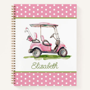 Vornehmes Rosa Golfcart mit Punkten Personalisiert Notizbuch