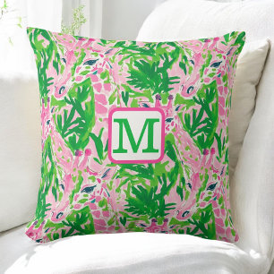 Vornehmes Rosa Grün Giraffen Muster Monogramm Kissen