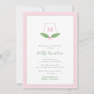 Vornehmes Rosa Grün Monogramm Stockschirm Baby Mäd Einladung