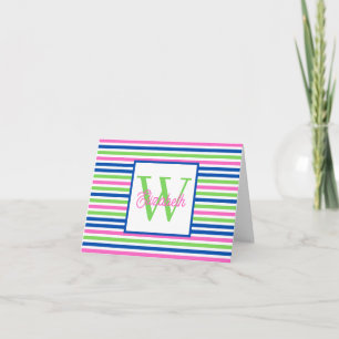 Vornehmes Rosa Grün und Navyblau Streifen Monogram