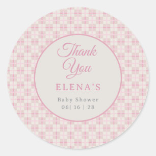 Vornehmes rosa kariertes Babyshower-Set Runder Aufkleber