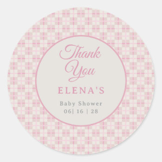 Vornehmes rosa kariertes Babyshower-Set  Runder Aufkleber