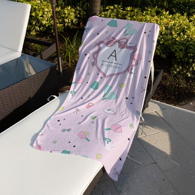 Vornehmes rosa Monogramm-Pickleball-Geschenk für s Strandtuch (Von Creator hochgeladen)