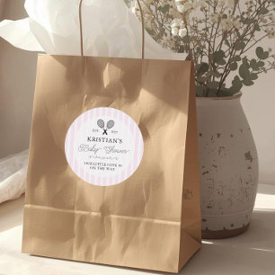 Vornehmes rosa Tennis-Thema Chic Baby Shower Runder Aufkleber