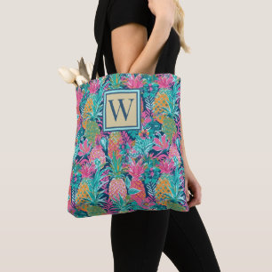 Vornehmes Rosa Türkis Marineblau Ananas Monogramm