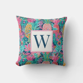 Vornehmes Rosa Türkis Marineblau Ananas Monogramm Kissen