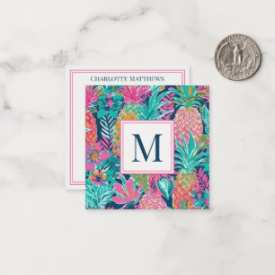 Vornehmes Rosa Türkis Marineblau Ananas Monogramm Mitteilungskarte