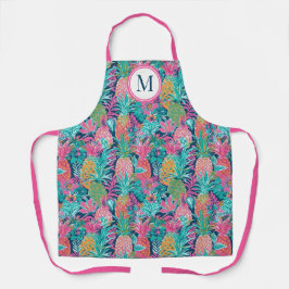Vornehmes Rosa Türkis Marineblau Ananas Monogramm Schürze