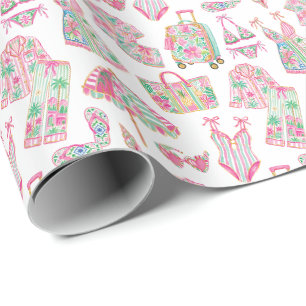 Vornehmes Rosa und Grün im Palm Beach Chic Stil Geschenkpapier