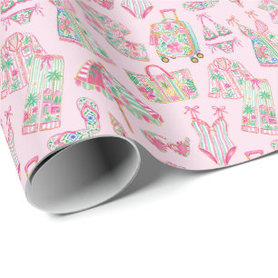 Vornehmes Rosa und Grün im Palm-Beach-Chic-Stil Geschenkpapier