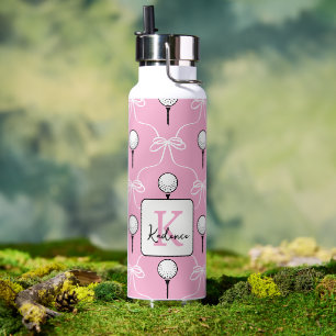 Vornehmes Rosa Weißes Schleifen Golf Muster Monogr Trinkflasche