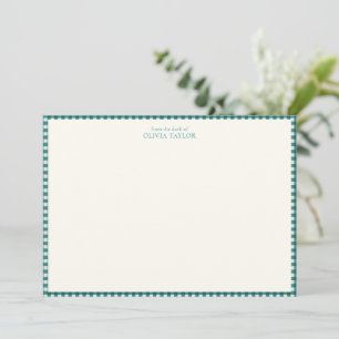 Vornehmes Teal Blau Gingham Karo personalisierter Mitteilungskarte