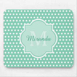 Vornehmes Tupfen-Minzen-Grün-Monogramm und Name Mousepad