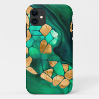 Voronoi-Zellen abstrakt - Grüntöne und Gold