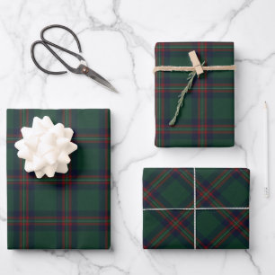 Vorpensionell Weihnachten Dunkelgrün Kariert Geschenkpapier Set