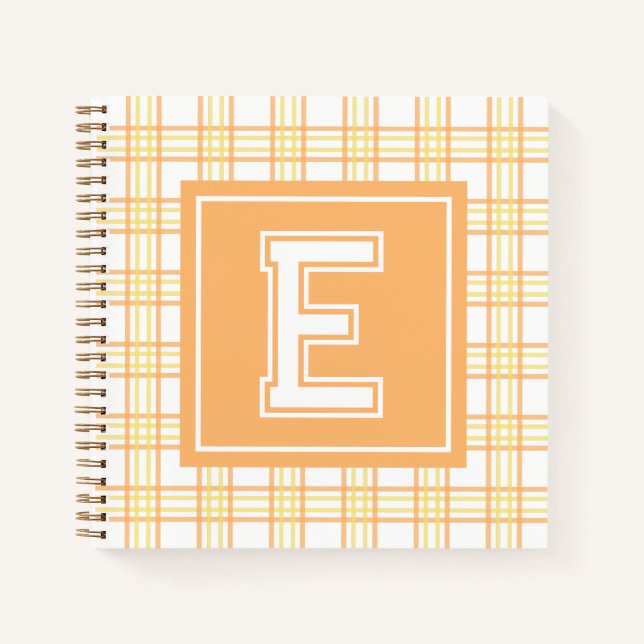 Vorpompersche Karo-Varsity-Monogramm Orange Gelb Q Notizbuch (Vorderseite)