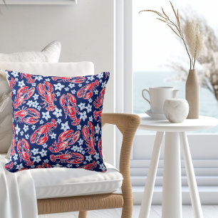 Vorpompersche Meeresfrüchte-Blumen Rot-Navy-Muster Kissen