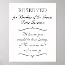 Vorreservierter Vorsitzender der Groom-Gedenkhochz Poster