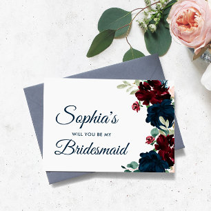 Vorschlag für Burgund & Navy Rustikale Bridesmaid Postkarte