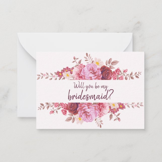 Vorschlag für Burgund Rose Bridesmaid Mitteilungskarte (Rückseite)