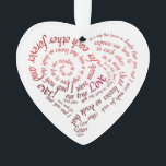 Vorschlag für die jeweils andere Verlobung Ornament<br><div class="desc">Dieses einzigartige Verlobung-Ornament zeichnet sich durch ein kalligrafisches typografisches Sprichwort in Herzform aus. Der Ausdruck ist eine Verkündung der Liebe und ein Aufruf, diese Liebe durch Ehe zu verbinden. Das Vorwort zu einem Vorschlag. Sobald gelesen, Pop die Frage! Das Sprichwort lautet: "Jetzt ist die Zeit, unsere Liebe für einander so...</div>