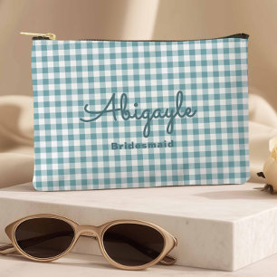Vorschlag für eine Blue Checkered Bridesmaid-Initi Zubehörtasche