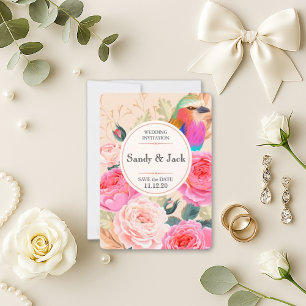 Vorschlag für eine farbenfrohe Floral Hummingbird  Save The Date