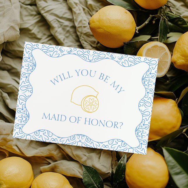 Vorschlag für eine italienische Trauzeugin für Zit Karte (Personalize this lemon-themed maid of honor card for your Italian-inspired destination wedding.)