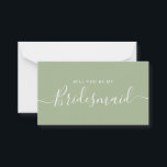 Vorschlag für eine Minimalistische Seite Mitteilungskarte<br><div class="desc">Minimalistischer Vorschlag für eine Grüne Schriftzeiche Bridesmaid im modernen Alter. Brautparty Vorschlagskarte und Einladung. Mit einem modernen und stilvollen Script-Schriftart und einer pastellgrünen Farbe.</div>