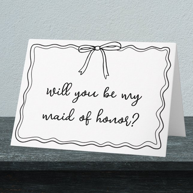 Vorschlag für eine Trauzeugin von Hand gezeichnet Karte (Make your bridesmaid proposal unforgettable with a charming, minimalist bow design.)
