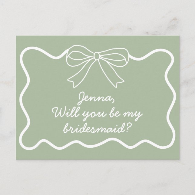Vorschlag für einen grünen Retro-Wavy-Bridesmaid-V Postkarte (Vorderseite)