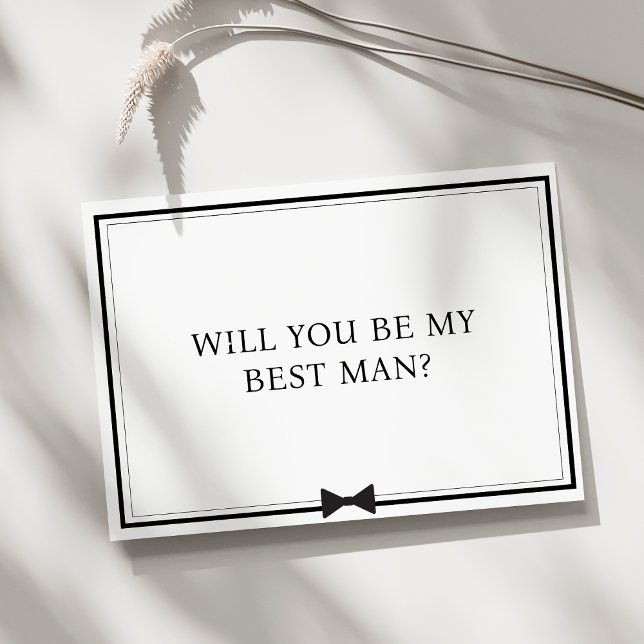 Vorschlag für einen klassischen Bowtie Black and W Karte (Elegant best man proposal card with a timeless bowtie design, perfect for your chic, formal wedding.)