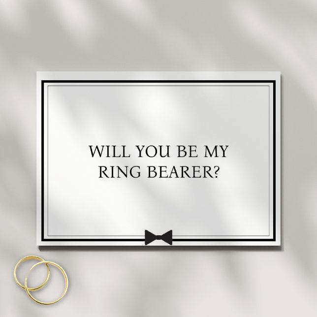 Vorschlag für einen Minimalistischen Ringträger de Karte (Ask in style with this elegant ring bearer proposal card, featuring a classic black and white bowtie)