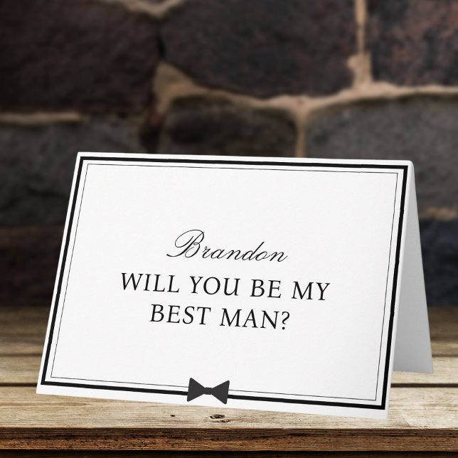 Vorschlag für einen personalisierten Namen Bowtie  Karte (Keep it chic and minimalist with this stylish best man proposal card featuring a sleek bowtie design)