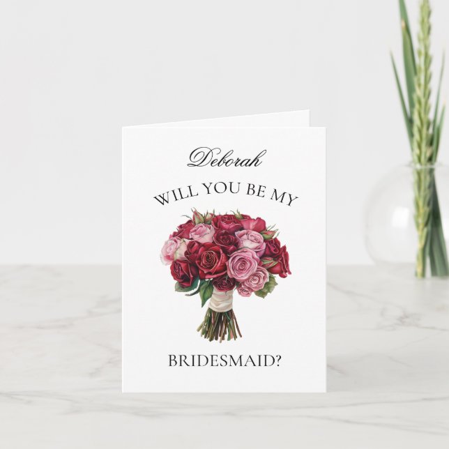 Vorschlag für Rot und Rosa Bouquet Bridesmaid Einladung (Vorderseite)