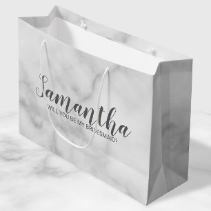 Vorschlag von Bridesmaid   Elegant Marble Script Große Geschenktüte