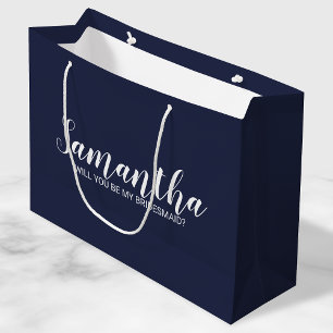Vorschlag von Bridesmaid   Modern Script Navy Blue Große Geschenktüte