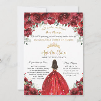 Vorschlag von Chic Quinceañera Red Floral Dama Einladung