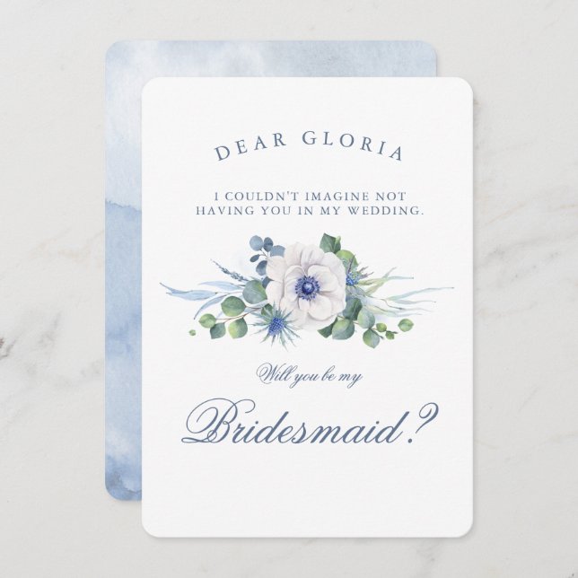 Vorschlag von Dusty Blue Floral Greenery Bridesmai Einladung (Vorne/Hinten)