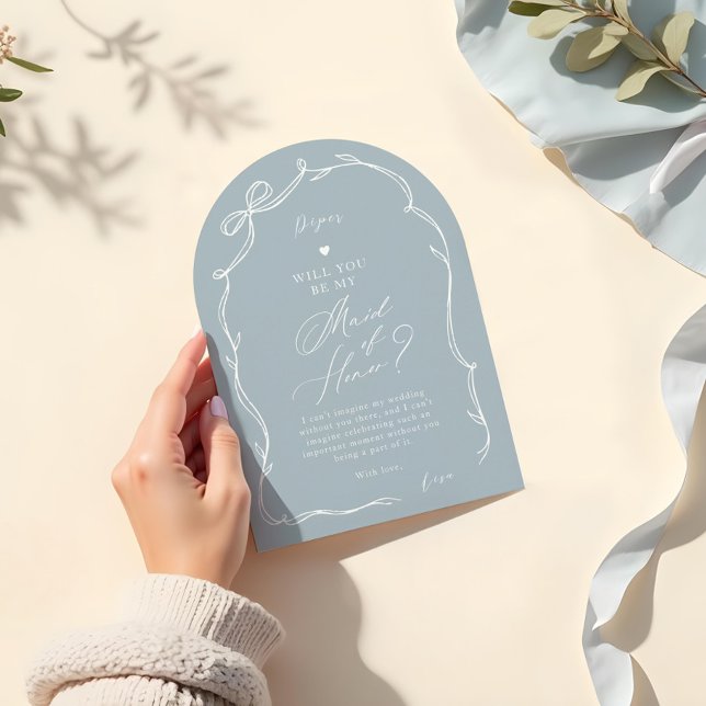 Vorschlag zur Trauzeugin von handgezeichnetem Bow- Einladung (Hand Drawn Chic Bow Ribbon Maid of Honor Proposal Invitation)