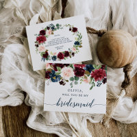 Vorschlagskarte für Burgundy Navy-Floral-Bridesmai