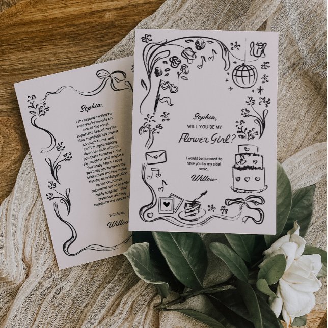 Vorschlagskarte für das handgezeichnete Blumengebl Einladung (flower girl proposal card)